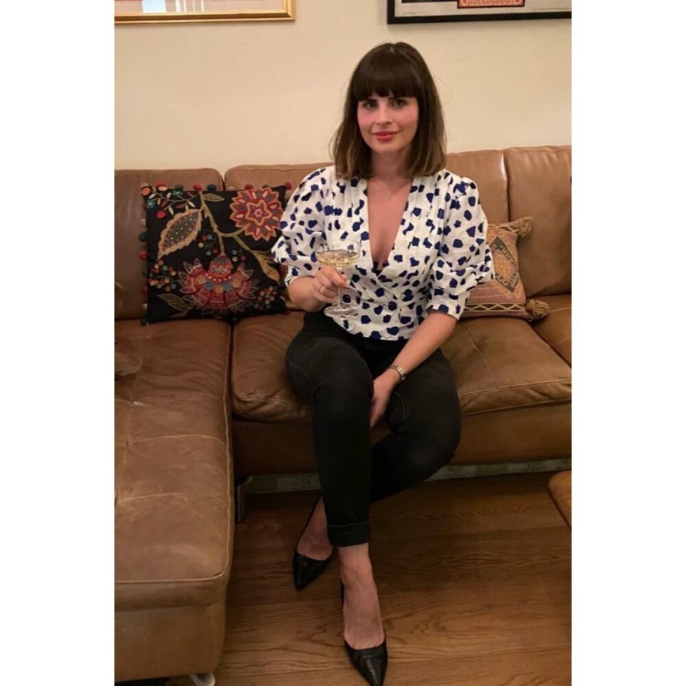 Rixo Chanel tulip spot print puff sleeve wrap blouse - Picture 2 of 6